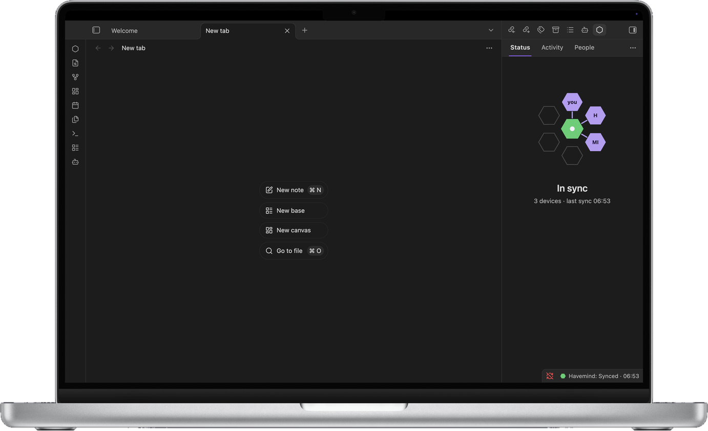 Havemind Status tab in Obsidian