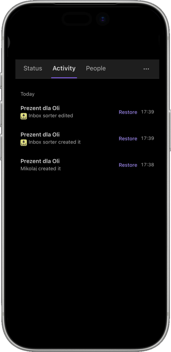 Havemind Activity tab on an iPhone