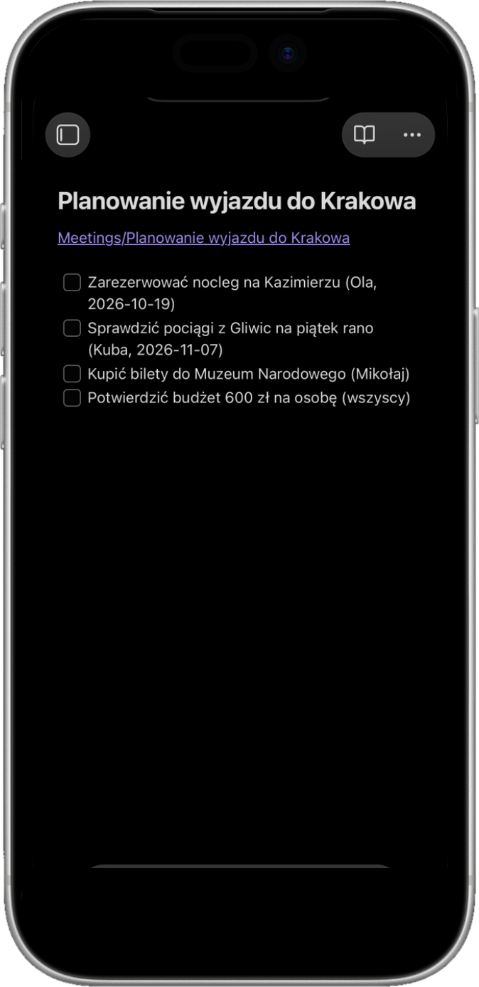A synced note open in Obsidian on an iPhone