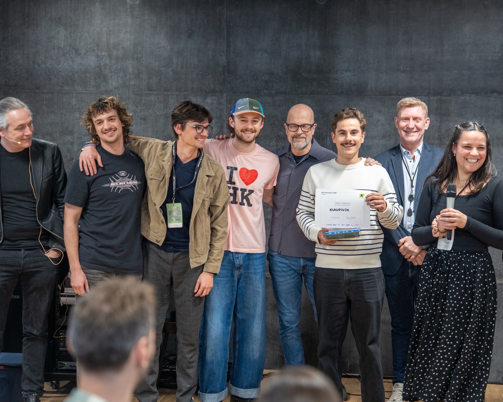 Team Klaudiush receiving the jury award at AEC Hackathon Copenhagen 2026
