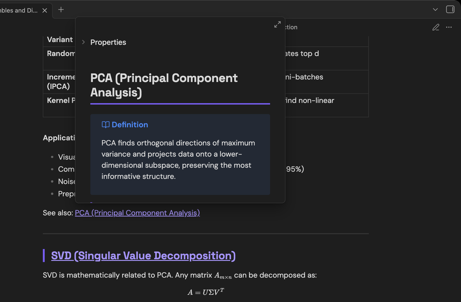 A hover preview in Obsidian showing the definition of a linked note without leaving the page